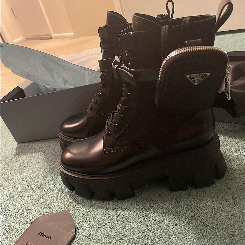Prada Monolith Boots with Zip Pocket